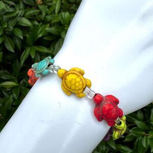 Turtle beaded colorful bracelet Sterling silver clasp